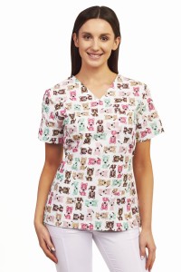 Bluza medyczna Papilio Premium - kolorowe pieski na białym 3XL