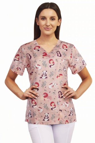 Bluza medyczna Papilio Premium - karmienie naturalne na rózowym tle