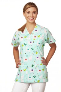 Bluza medyczna Flores - alpaki na mięcie