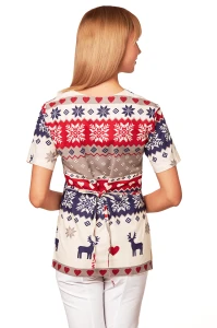 Bluza medyczna świąteczna Papilio wzór skandynawski granatowo-czerwono-szary