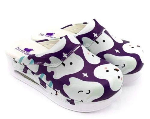 Air Clogs buty medyczne ze wzorem - białe ząbki na granacie