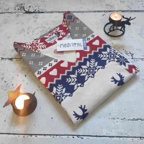 Bluza medyczna męska - wzór skandynawski granatowo-czerwono-szary