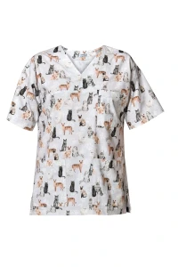 Bluza medyczna męska Premium - koty i kocie łapki na szarym