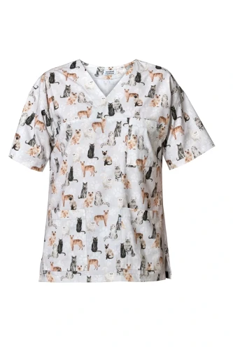 Bluza medyczna męska Premium - koty i kocie łapki na szarym