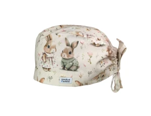 Czepek medyczny Premium z troczkami - rodzina króliczków