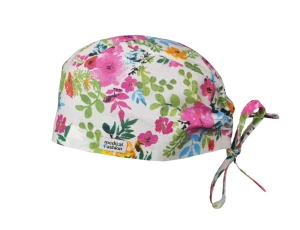 Czepek medyczny z troczkami - kwiatowe konfetti