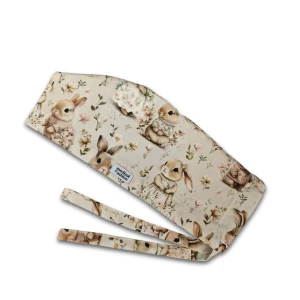 Czepek medyczny Premium z troczkami - rodzina króliczków