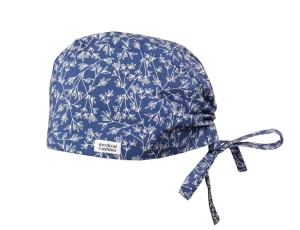 Czepek medyczny z troczkami granatowy w białe gałązki