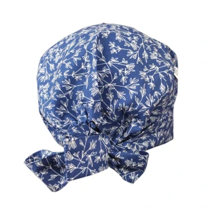 Czepek medyczny wiązany - granatowy w białe gałązki