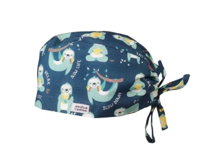 Czepek medyczny Premium z troczkami - wyluzowane leniwce