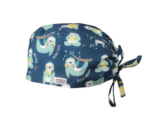 Czepek medyczny Premium z troczkami - wyluzowane leniwce