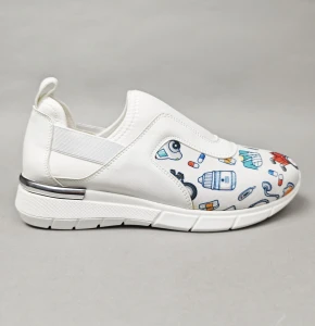 Buty medyczne sneakersy elastyczne ze srebrną wstawką - szpital