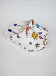 Air Clogs buty medyczne białe ze wzorem rysunki dziecięce