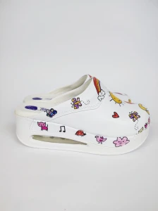 Air Clogs buty medyczne białe ze wzorem rysunki dziecięce