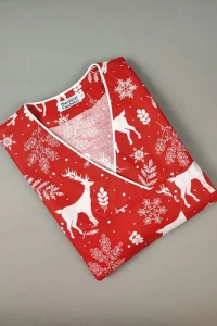 Bluza medyczna Flores czerwona w białe reniferki