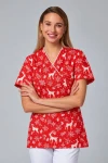 Bluza medyczna Flores czerwona w białe reniferki